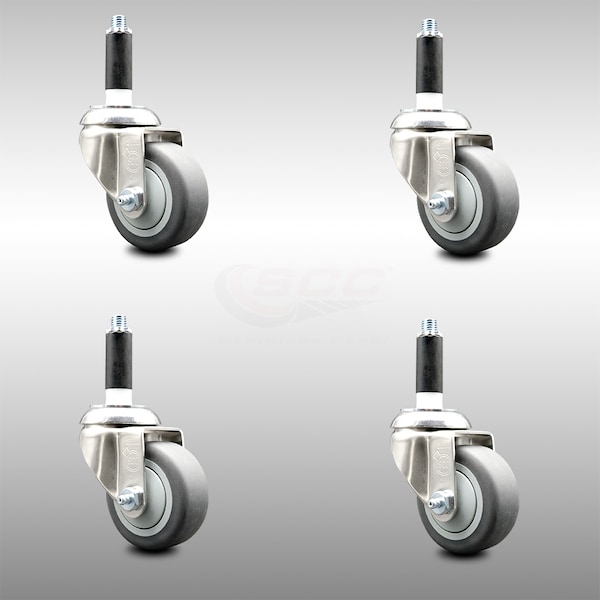 3 Inch 316SS Thermoplastic Rubber Swivel 7/8 Inch Expanding Stem Caster Set